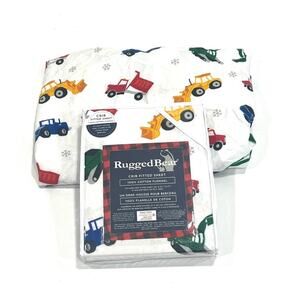 Rugged Butts Multicolor Construction Vehicle 100% cotton flannel Crib Sheet x2